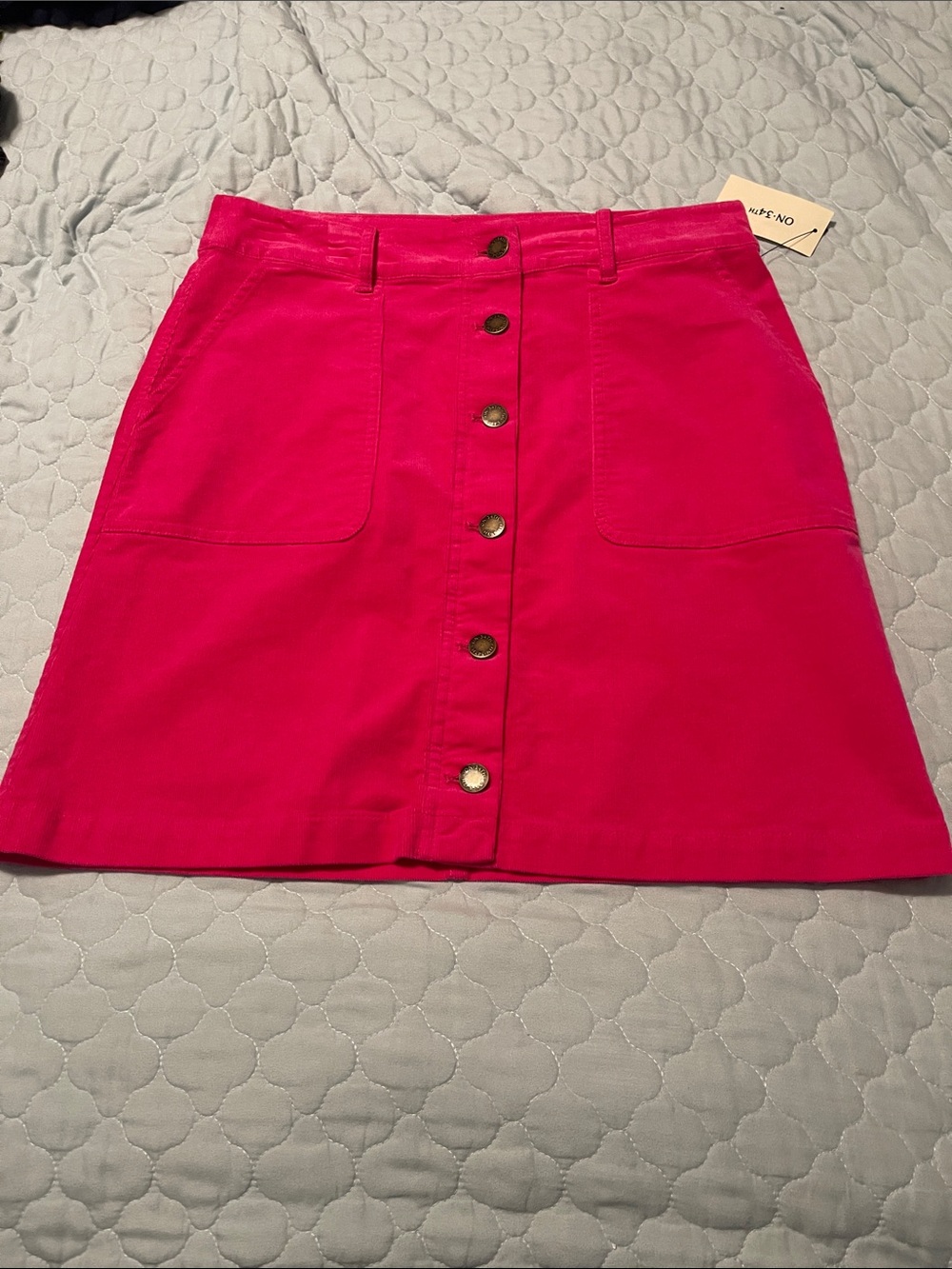 Bright Pink Soft Corduroy Button-Front A-Line Skirt